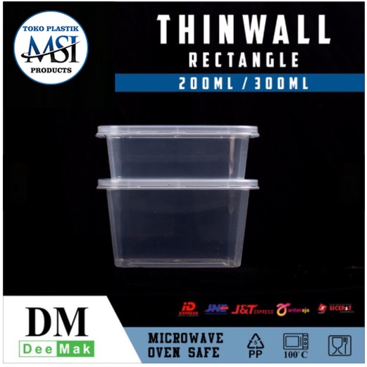 Thinwall 200ml Rect | Thinwall 250ml Rect  | Thinwall 300ml Rect | Thinwall 360ml Rect | Thinwall Persegi Panjang | Food Container | Kotak Slime | Harga diatas adalah harga Repack isi 10pcs (Tempat Makan + Tutup) |