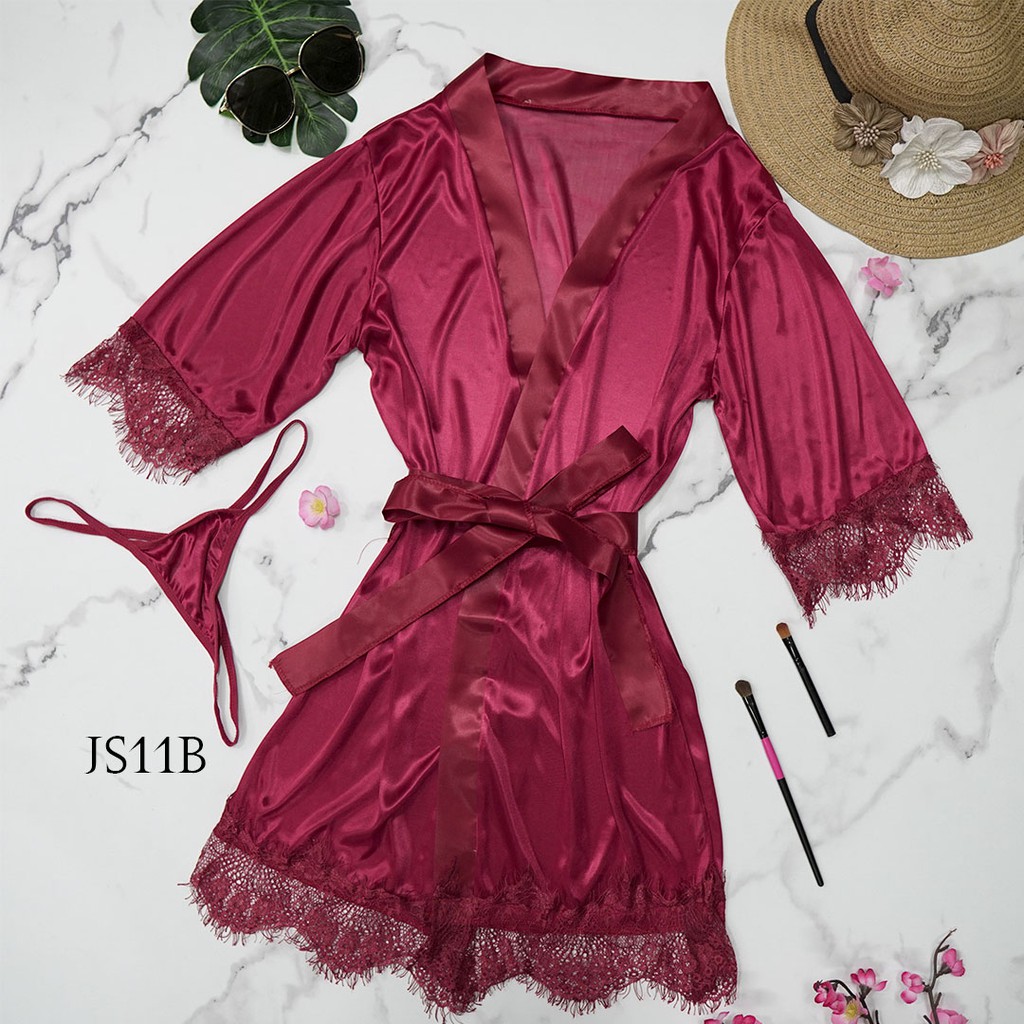 [LIMITED STOCK] LINGERIE JUMBO BAJU TIDUR SEXY KIMONO WANITA BIG SIZE MAROON JS11B