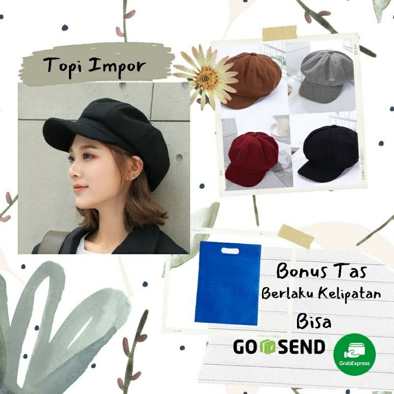 TOPI BARET GAYA RETNO KOREA KPOP BAHAN WOL UNTUK WANITA PRIA CEWEK