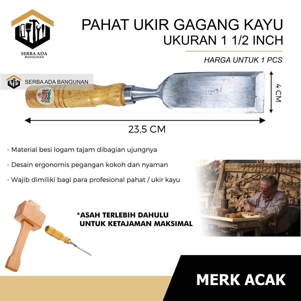 PAHAT KAYU GAGANG 1/2 1 3/4 INCH / ALAT UKIR TATAH SERBAGUNA PERTUKANGAN TERMURAH MEMAHAT MENGIKIS