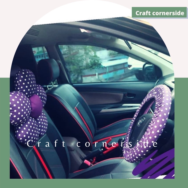 bantal senderan jok mobil 1 set ( 2 bantal + 1 sarung stir)