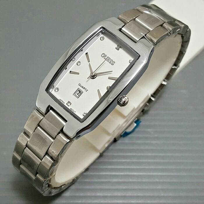 Jam Tangan Wanita Oval Guess Silver Plat Putih