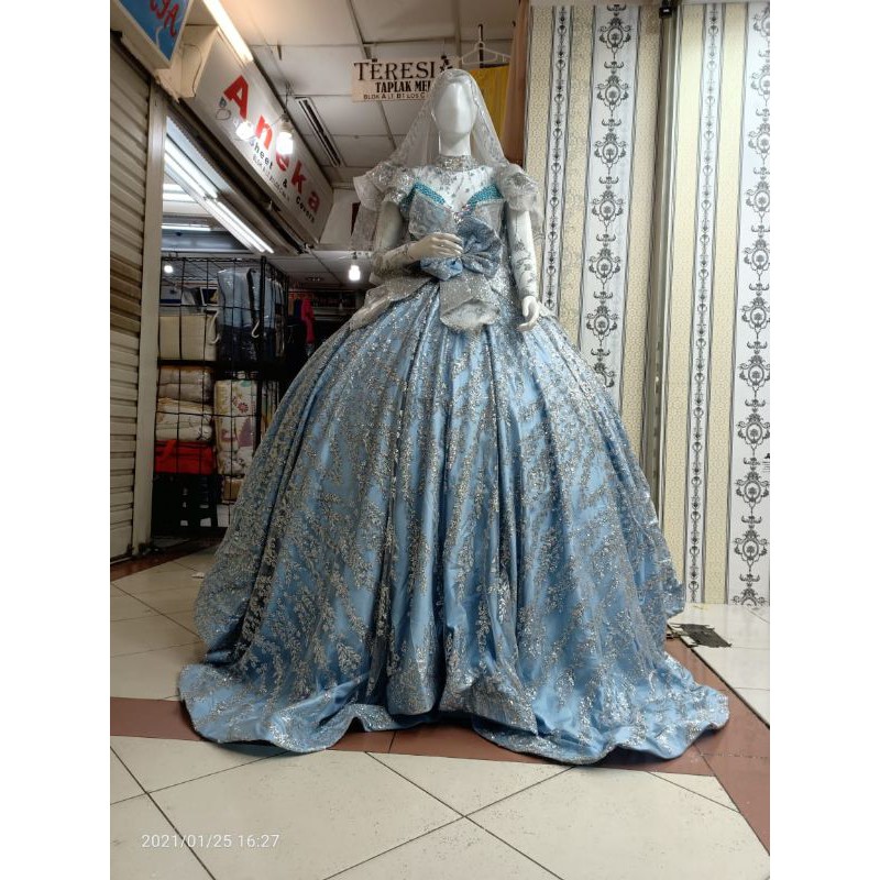 KEBAYA PENGANTIN / GAUN PENGANTIN PITA BAHU LEPASAN MEWAH EKOR