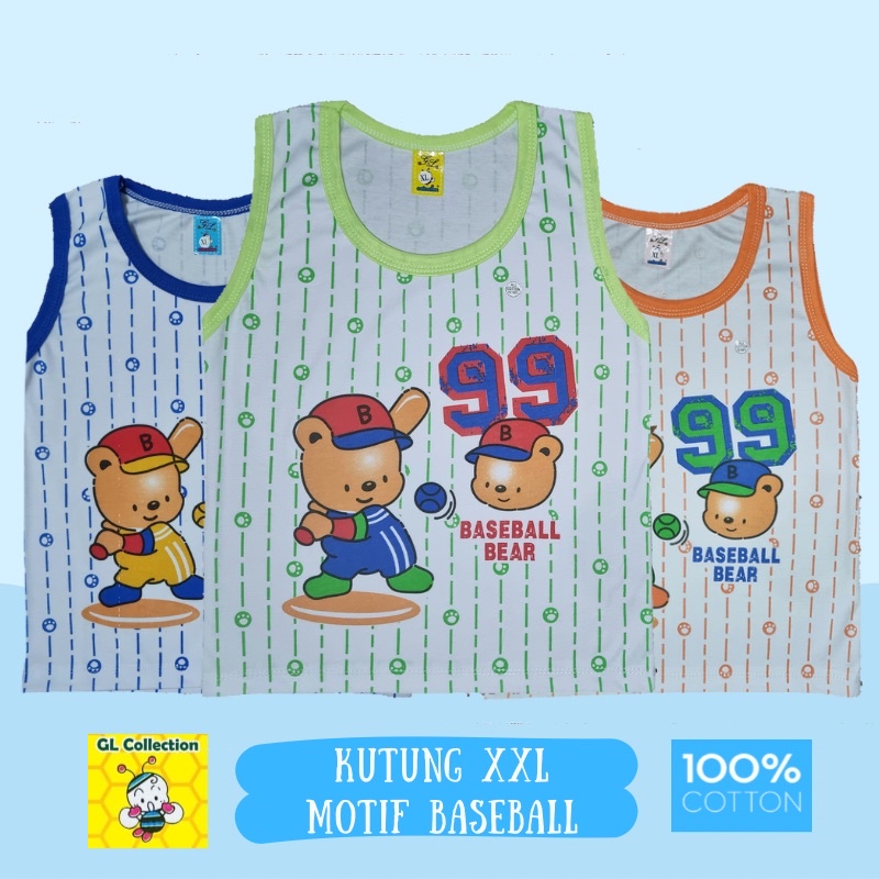 [Bundle Isi 3pcs]Atasan Kaos Kutung Anak 100%Katun Size XL All Size 5-6 Tahun Tayo / Baseball