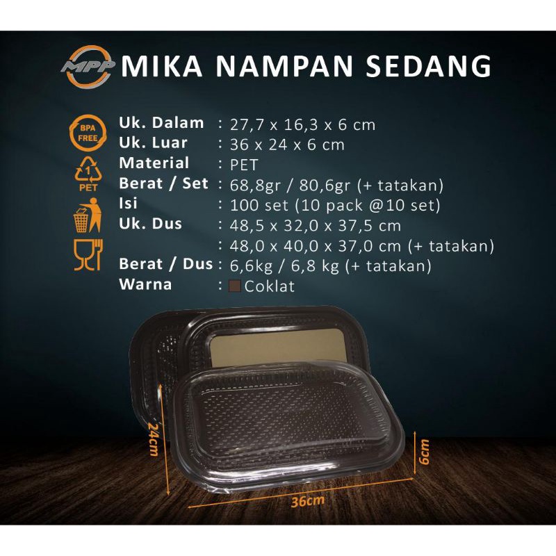 Nampan Mika Kue Basah Ukuran Sedang 10pcs Warna Coklat Alas dan Tutup