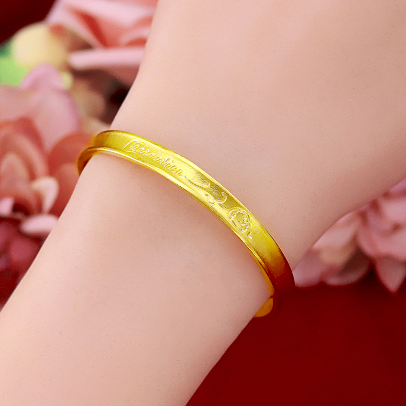 Gelang Model Terbuka Desain Print Carnation Sandblast 6N 24K Lapis Emas Gaya Korea Untuk Wanita