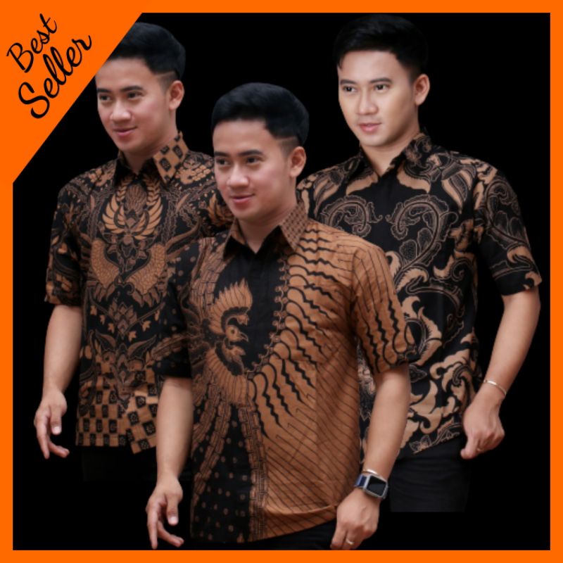 0022 Zahira Batik HRB026 Kenongo Hem Kemeja Batik Pria Lengan Pendek  Katun Primis Halus M L XL