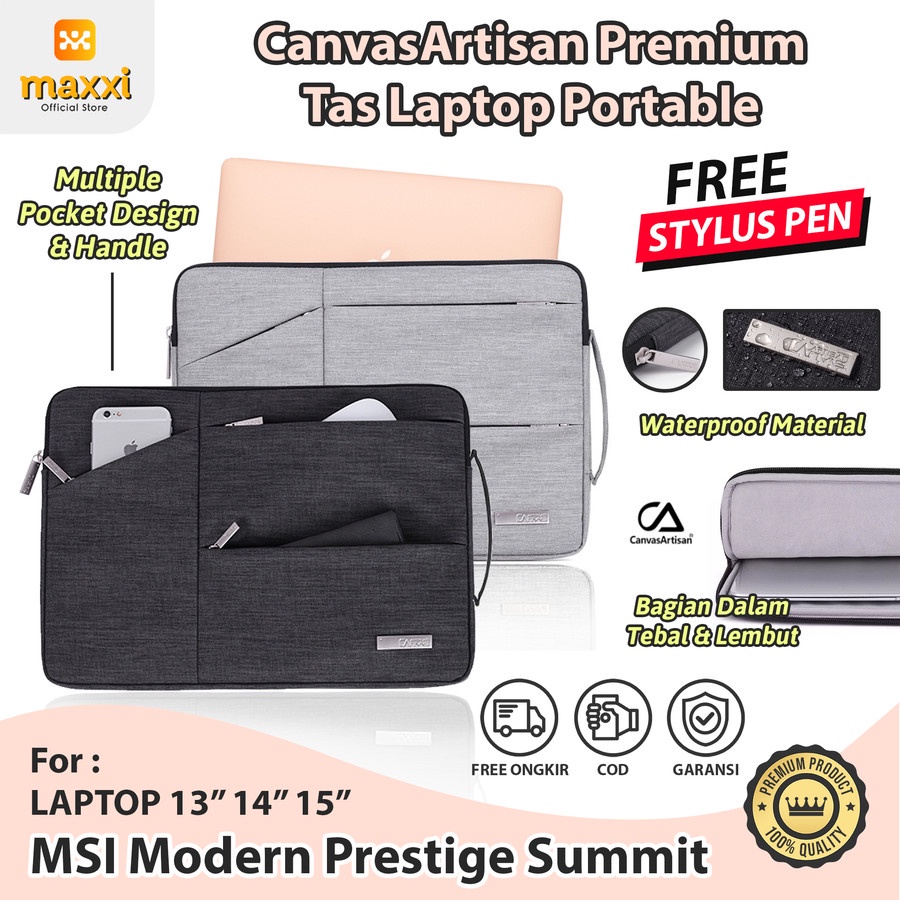 Msi Modern Prestige Summit 14 15 Tas Sleeve Pouch Case Laptop Bag Soft Handle Kanvas Canvas Formal K