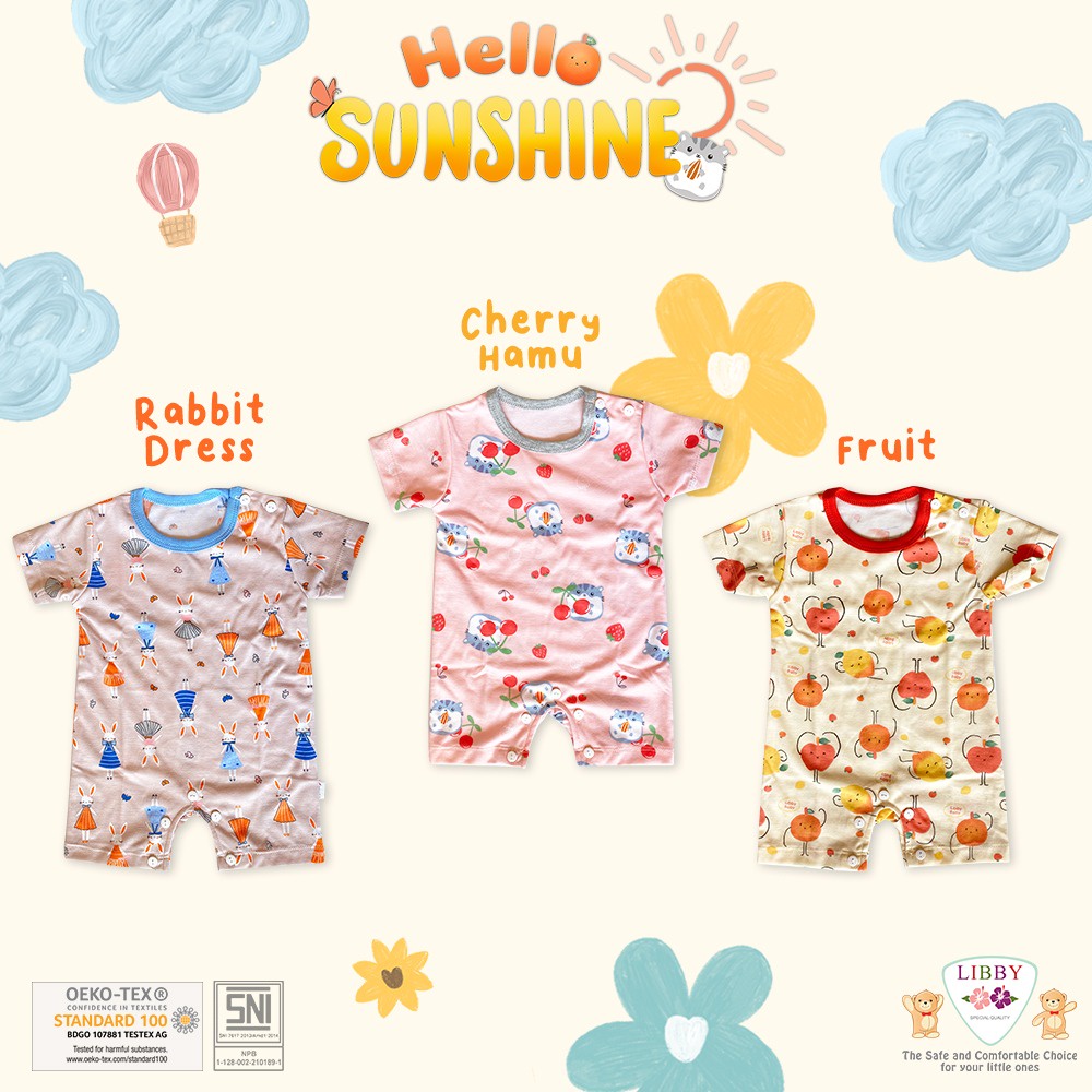 Baju Kodok Segiempat Libby / Velvet / Miyo Romper Motif Terbaru Perlengkapan Bayi Newborn Baru Lahir