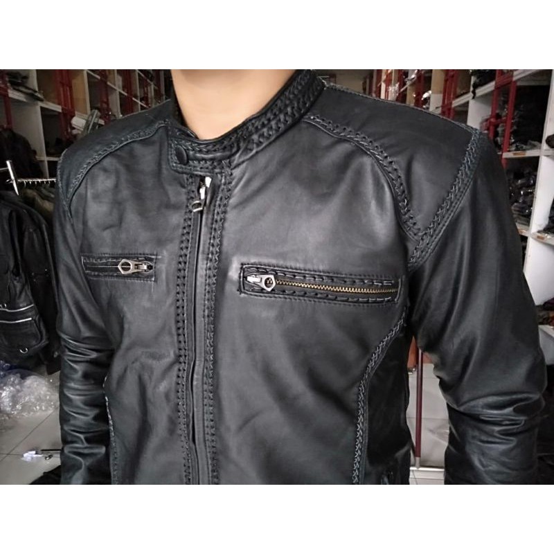 Jaket Kulit Sulam Domba Asli Jaket Pria Kulit Asli Domba Elegant