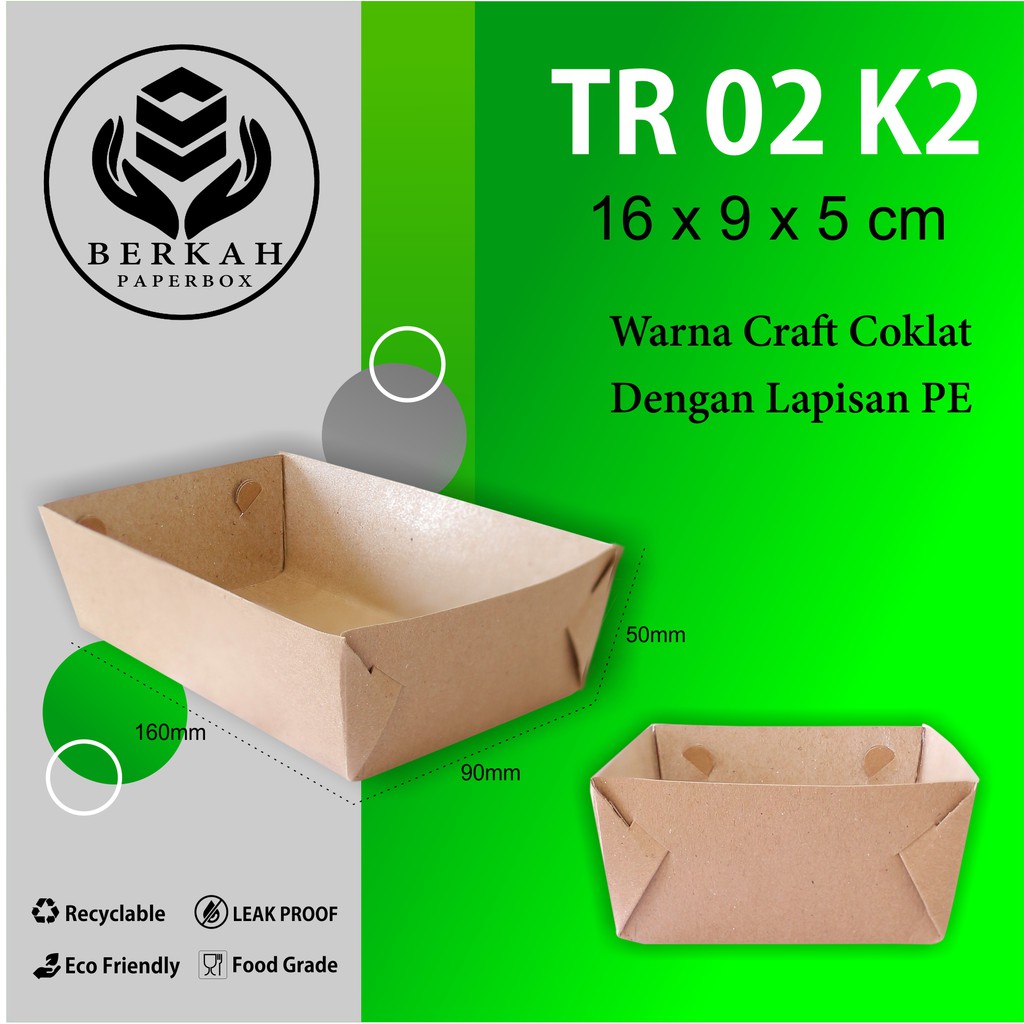 Tray Food Paper Tray Kertas Makan Food Tray  (TR2K2-16X9X5 Cm)