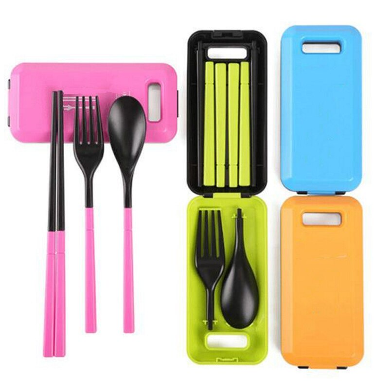 1 Set Outdoor Travel Picnic Portable Tableware Folding Chopsticks Spoon Fork with Storage Box