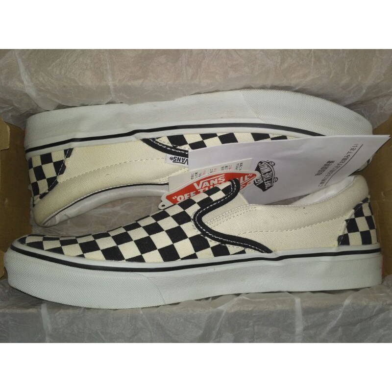 VANS SLIP ON SLIPON CHECKERBOARD CHECKER HITAM PUTIH BLACK WHITE JAPAN MARKET SIZE 45