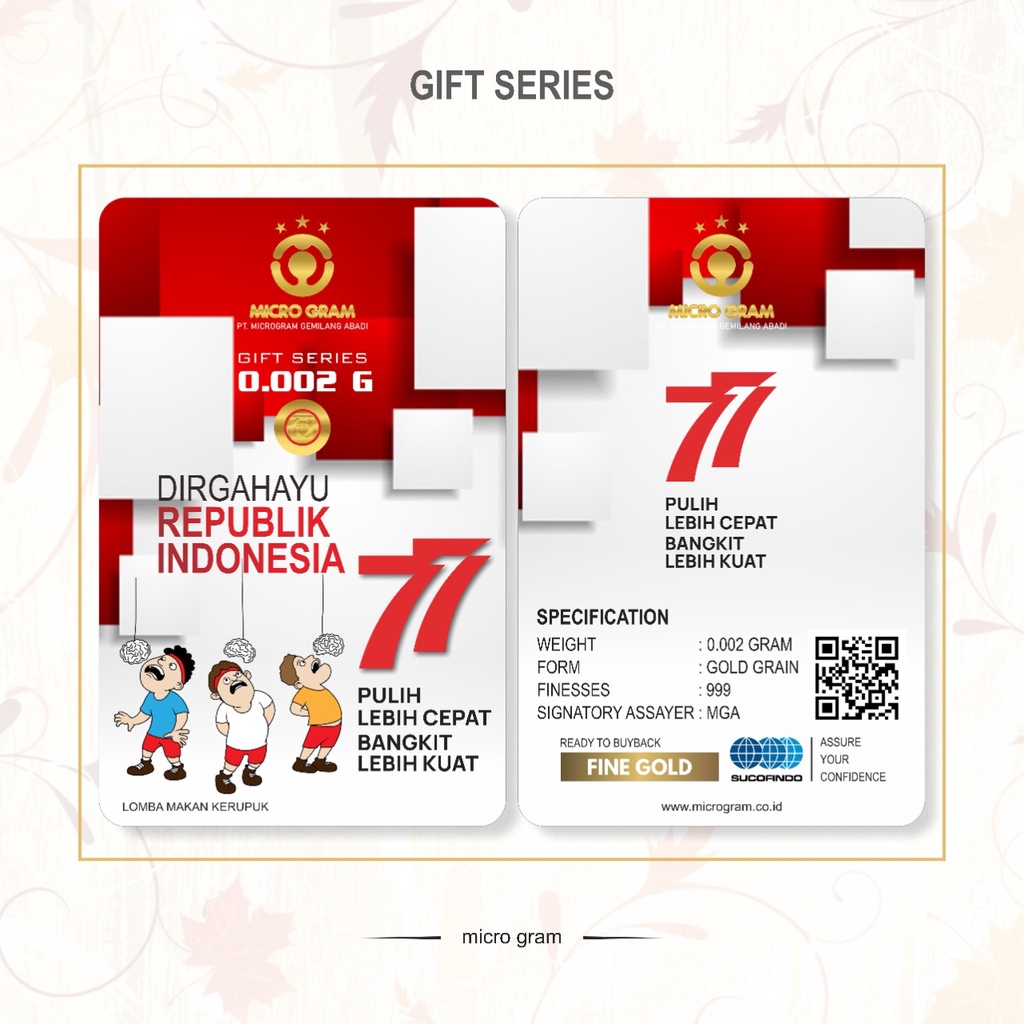 EMAS MINI 0.001gr - 0.1gr LOGAM MULIA 24KARAT DIJAMIN ASLI ORIGINAL MICRO GRAM/ BABYGOLD / MINIGRAM / MINIGOLD  100% EMAS MURNI ASLI TERMURAH TOKO EMAS SOUVENIR PERNIKAHAN TERMURAH HADIAH KADO ULANG TAHUN EMAS BATANGAN EMAS 0,001 TERMURAH-HUT RI 17 0,002gr