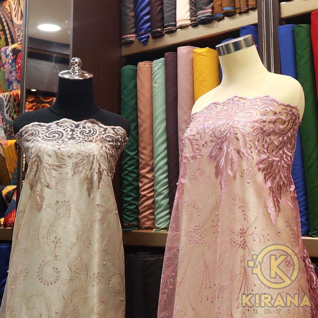 Kain tile tule tille pinggiran mutiara / kain tile kebaya mutiara / kain tile brokat pinggiran