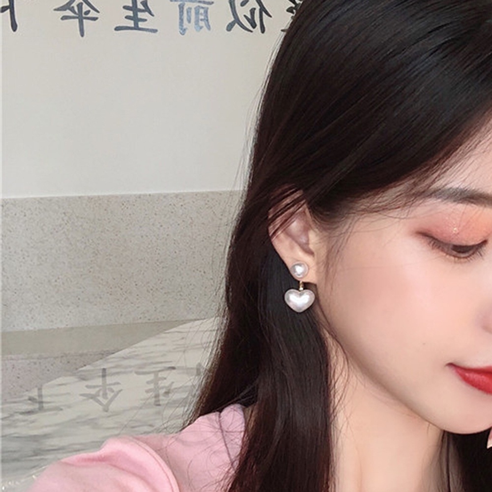 Anting Stud Mutiara Bentuk Hati Multi Warna Gaya Elegan Untuk Wanita