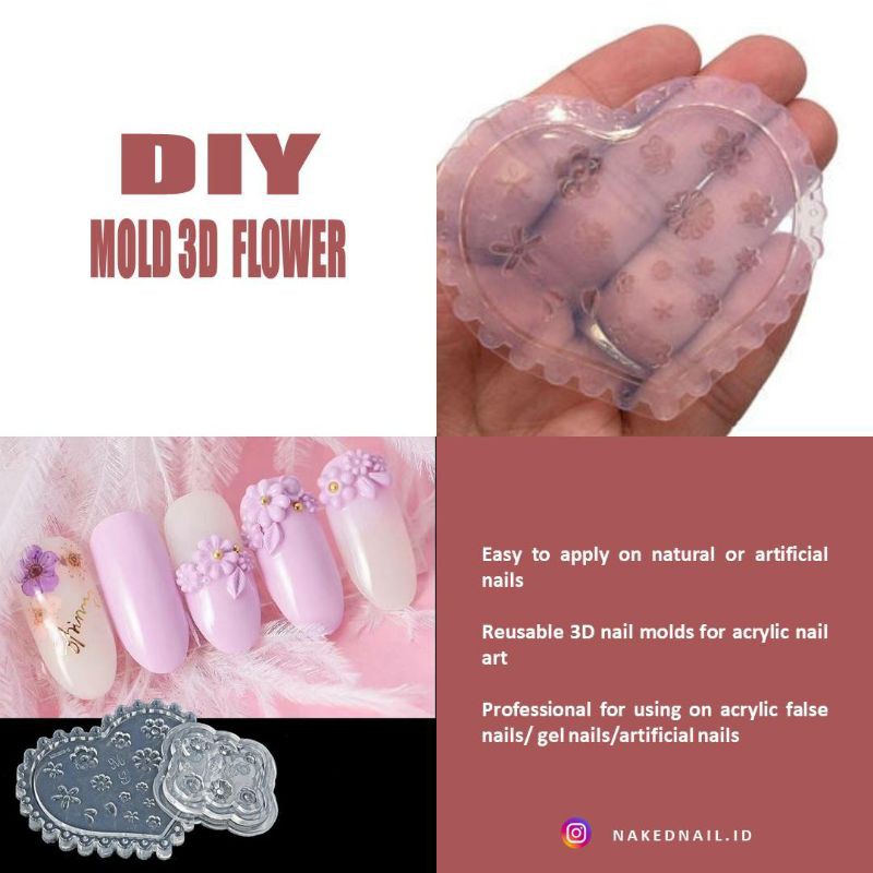 DIY mold 3D flower nail art untuk mempermudahkan akrilik 3D cetakan akrilik nailart nail art