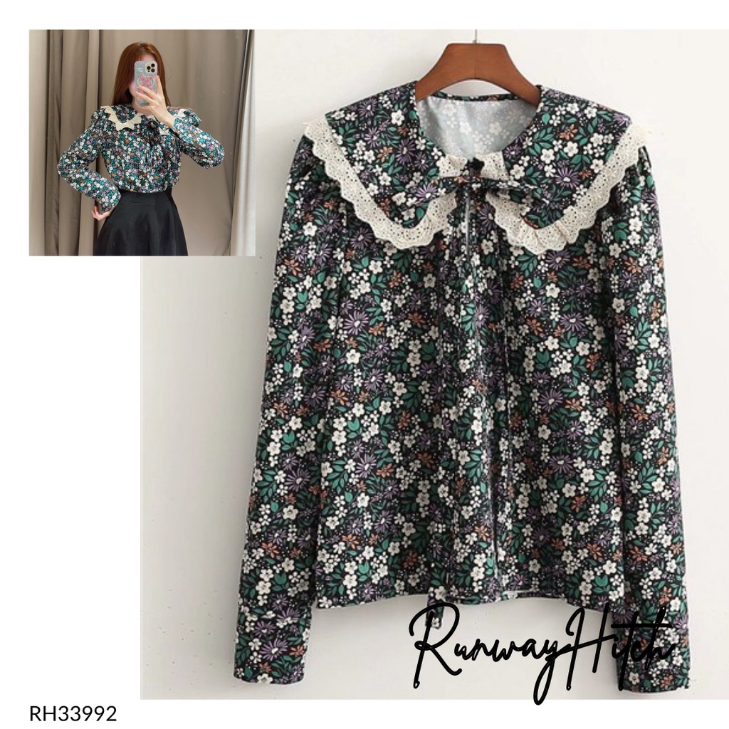 BIG COLLAR BLOUSE IMPORT RH33992 / BLOUSE KERAH KOREA / FLOWER BLOUSE