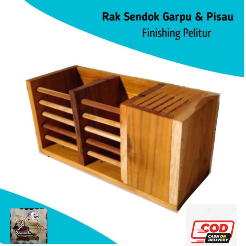 PROMO TEMPAT SENDOK GARPU PISAU KAYU JATI JAWA ASLI PLITUR PREMIUM