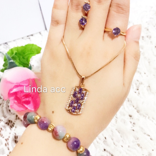 set permata giok gelang karet warna ungu