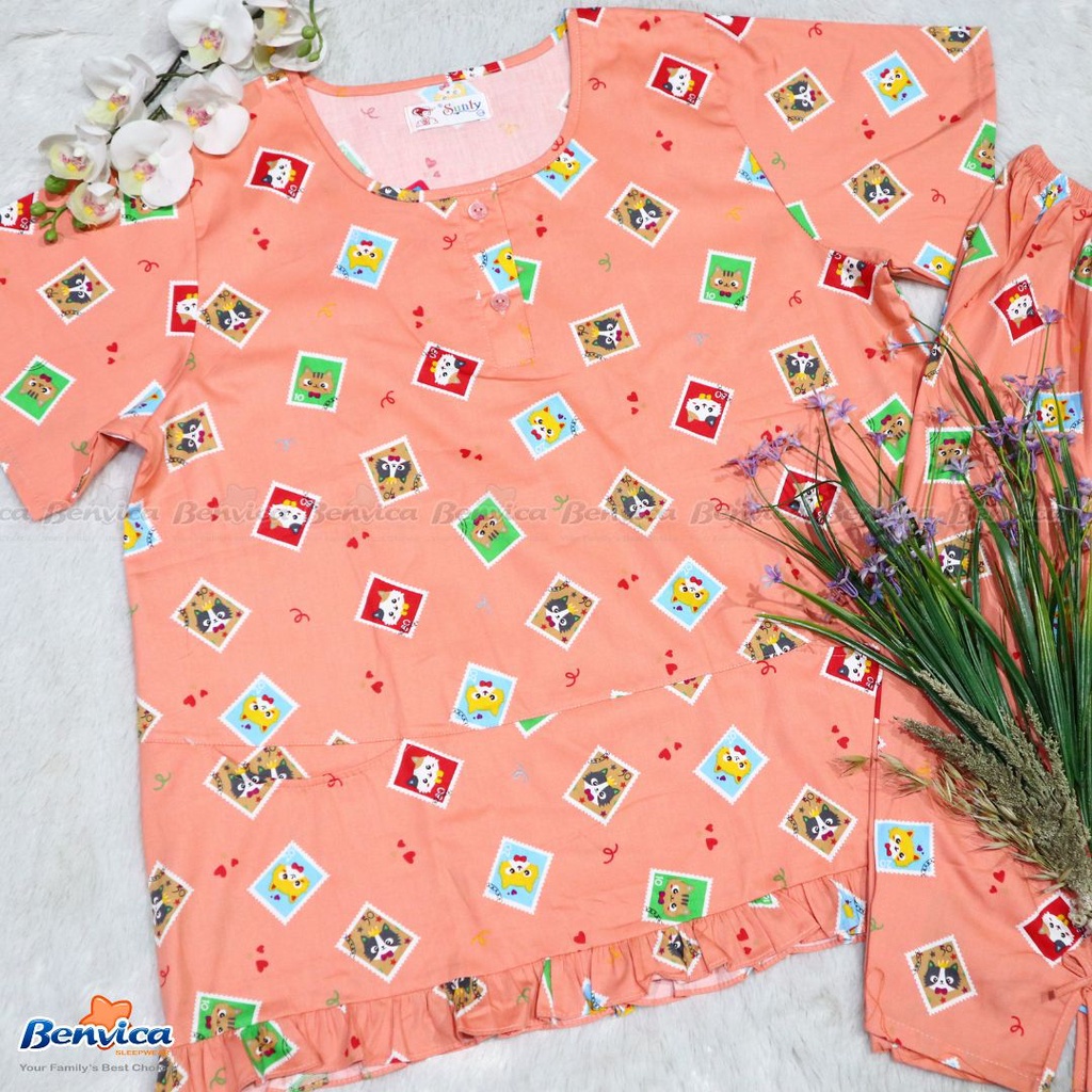 BAJU TIDUR CELANA PENDEK KATUN (3/4) SUNLY ADEM PREMIUM BANYAK MOTIF