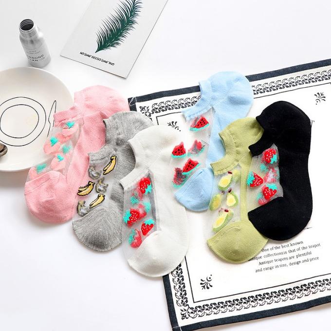 DG6451 kaus kaki Wanita Cute Ultrathin Crystal Kaos kaki Motif Buah Socks 011