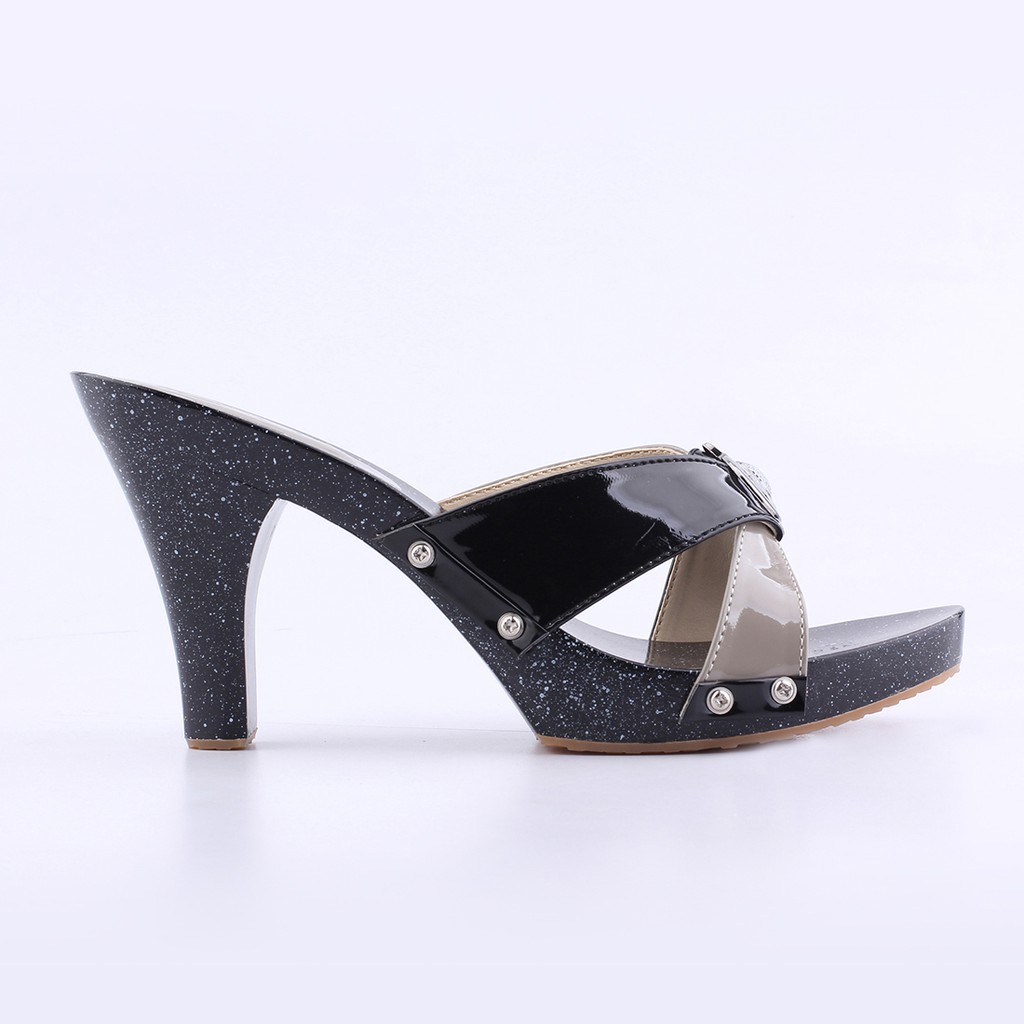 Sandal Pesta Wanita Heels Clog Hitam CTO-046 Elegan Sendal Formal Resmi Cewe Branded