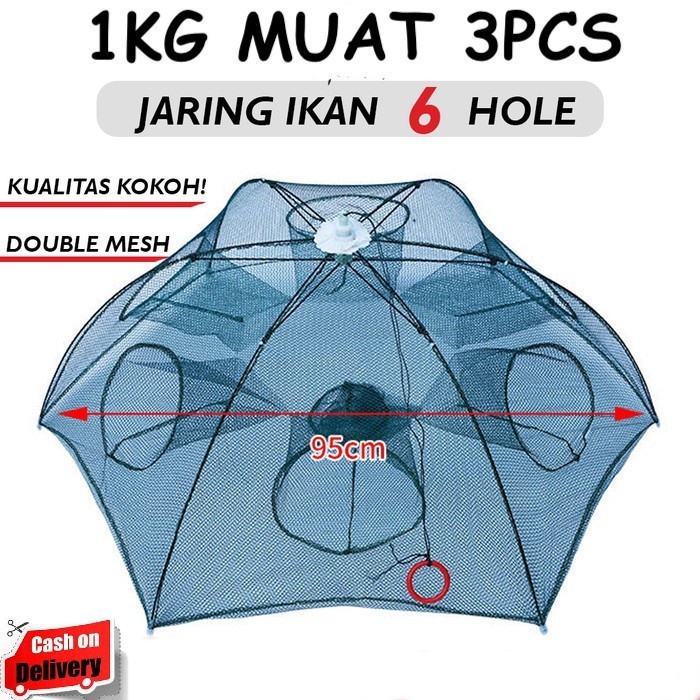 Jaring Penangkap Ikan Udang Cumi Jala Pancing Kepiting 6 Lubang Bubu