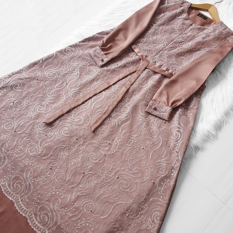 Gamis Brukat Tile Gz0329 Rose Gold/ Gamis Kondangan/ Gamis Pesta/ Gamis Jumbo/ Gamis Rose Gold