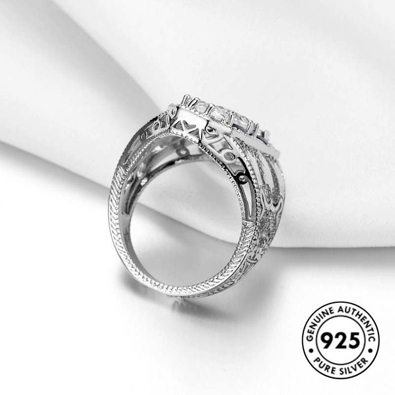 Cincin Sapphire Mewah Bahan 925 Sterling Silver