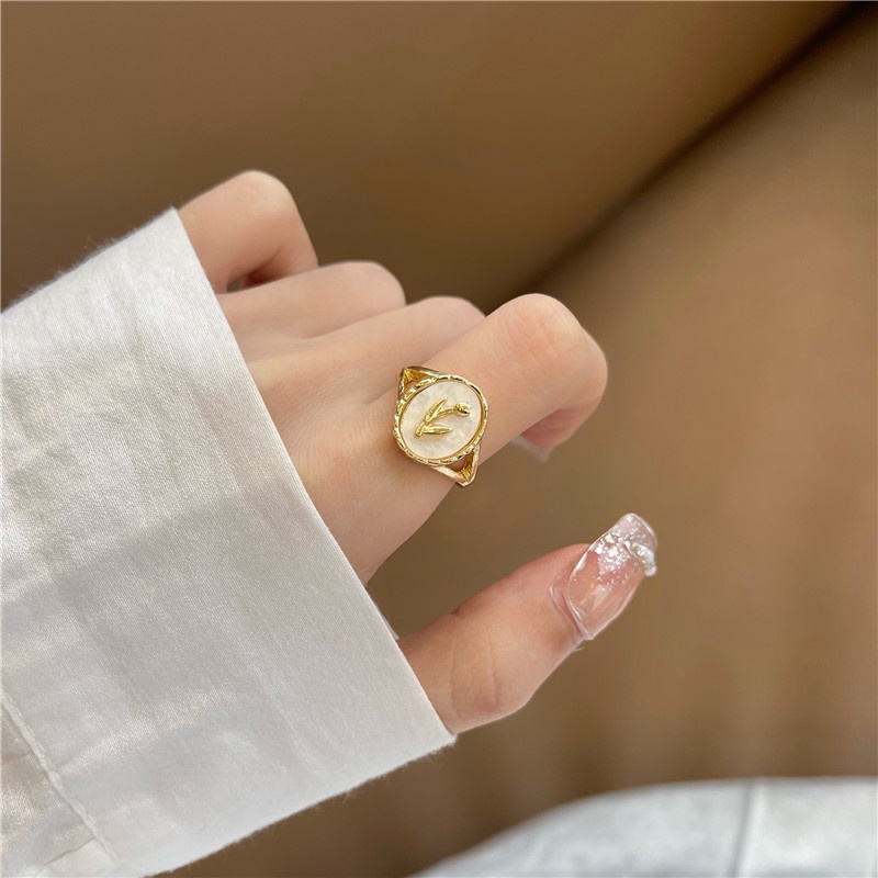 Vintage Tulip Flower Ring Female Ins Acrylic Index Finger Ring