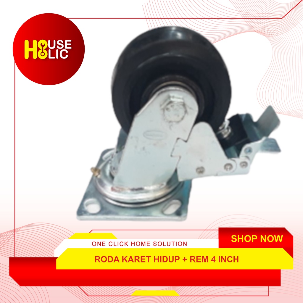 Roda Caster Etalase Roda Karet Trolley Troli 4&quot; Roda Kastor Hidup+Rem