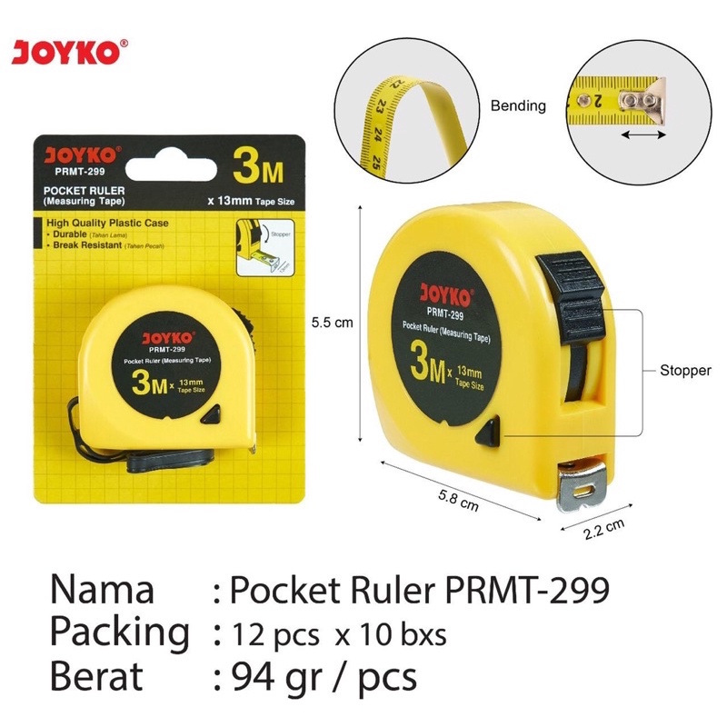 JOYKO - MEASURING TAPE PRMT-299 - METERAN POCKET RULER PORTABLE 3 METER