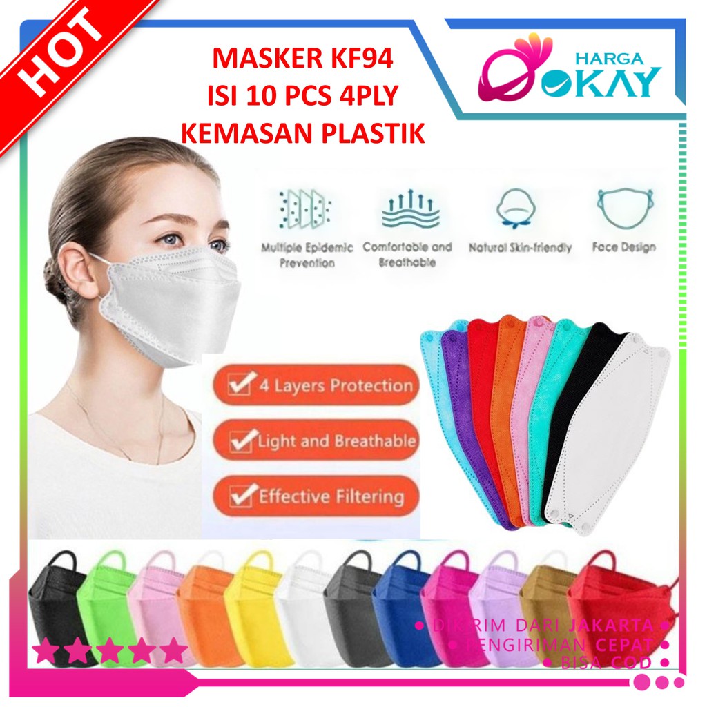 HO Masker KF94 Kemasan Plastik 4 Ply Isi 10 Pcs Protective Mask Kesehatan 4Ply Masker Medis