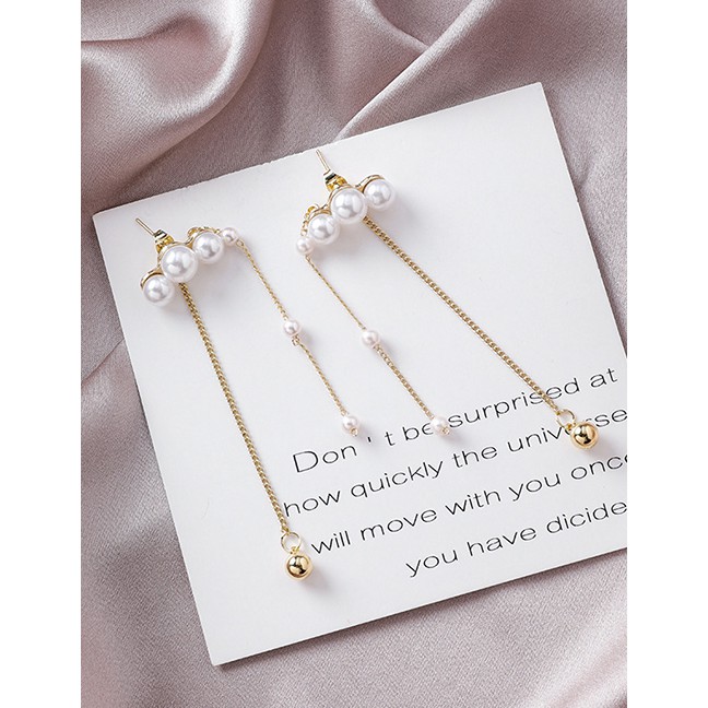 LRC Anting Tusuk Fashion Gold 925 Silver Needle Size Pearl Tassel Earrings D15276