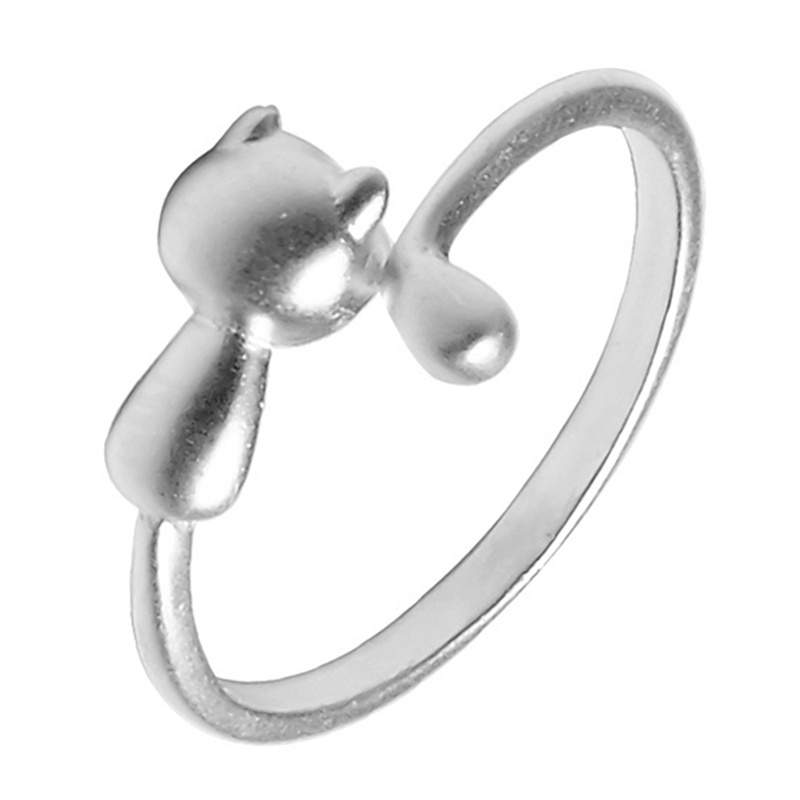 Cincin Wanita Bentuk Kucing Warna Silver Gaya Korea Anti Alergi Adjustable Untuk Pesta