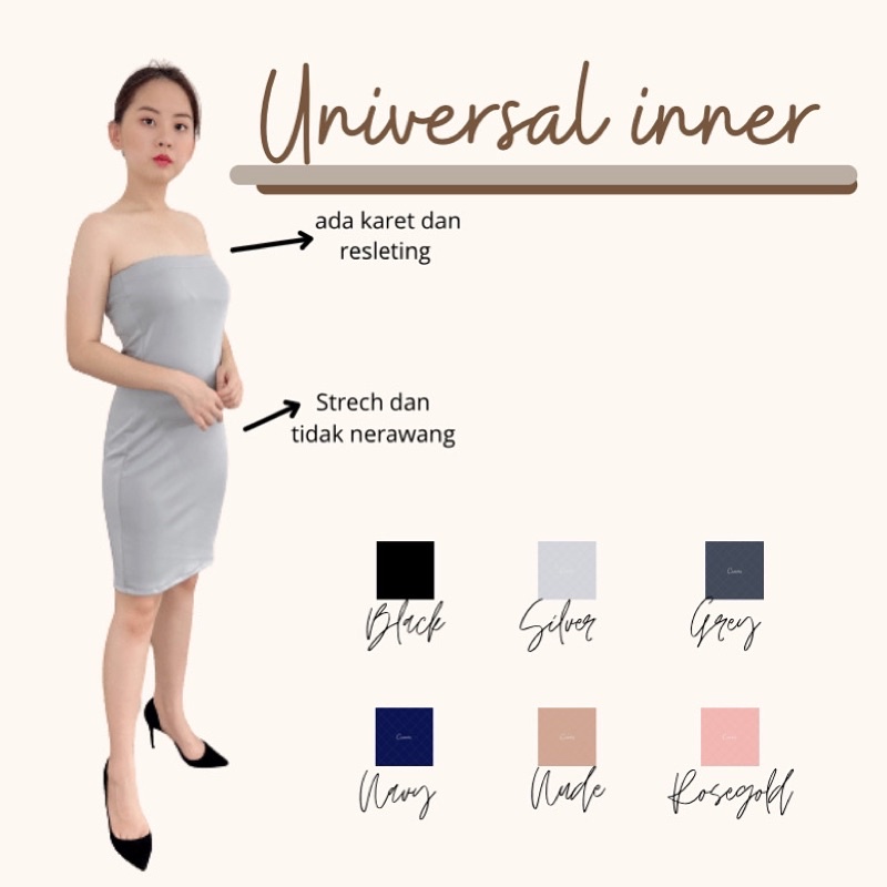 inner dress scuba strech press bodycon (ada resleting) / dalaman dress / kemben panjang / kemben baj