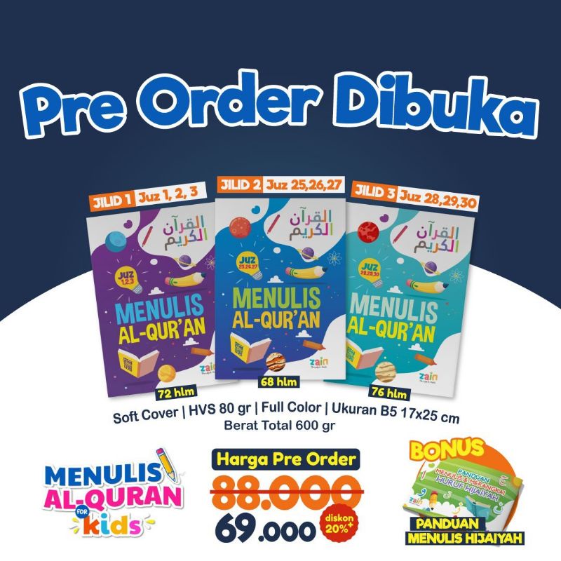 PRE ORDER Paket Menulis Alquran for Kids Jilid 1-3 - Penerbit Zain - Buku Anak Islami - Termurah & O