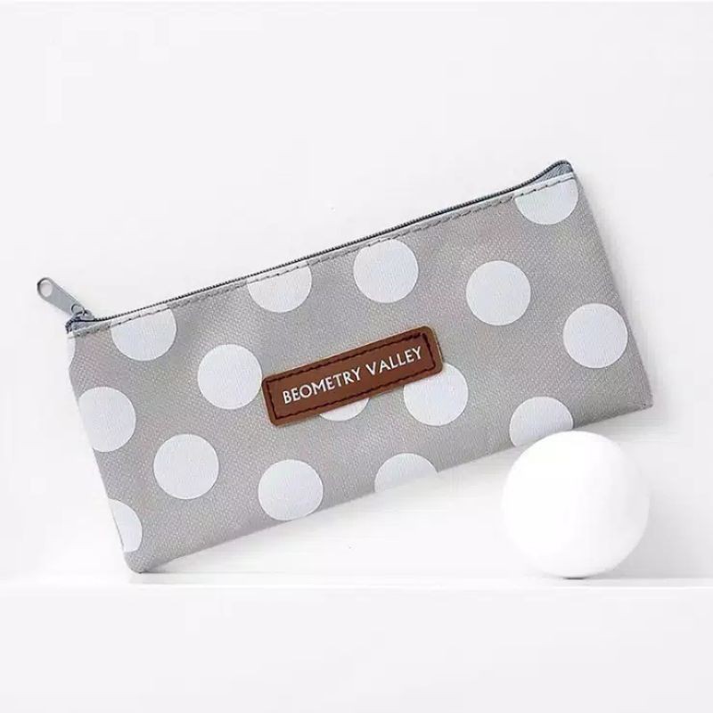 MYUME.STORE || BEOMETRY VALLEY - PENCIL CASE BEOMETRY - TEMPAT pensil-GRAY DOT