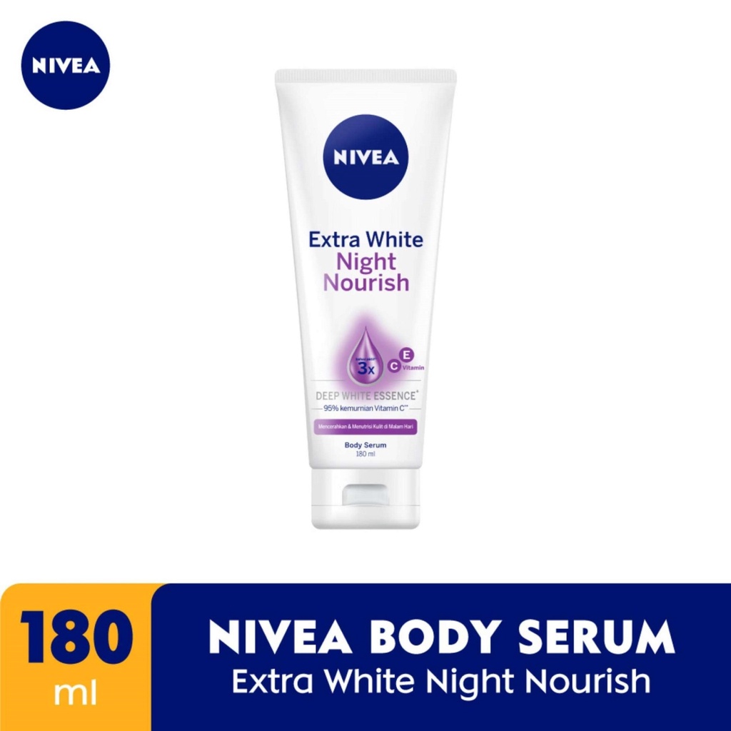 NIVEA Extra White NIGHT NOURISH Body Serum 180ml / Body Lotion 200ml - Mencerahkan kulit di Malam Hari (Kemasan Besar Kecil Sedang) - Handbody Hanbody Hand Body Handbodi Hanbodi Radian Smoth Ungu Care