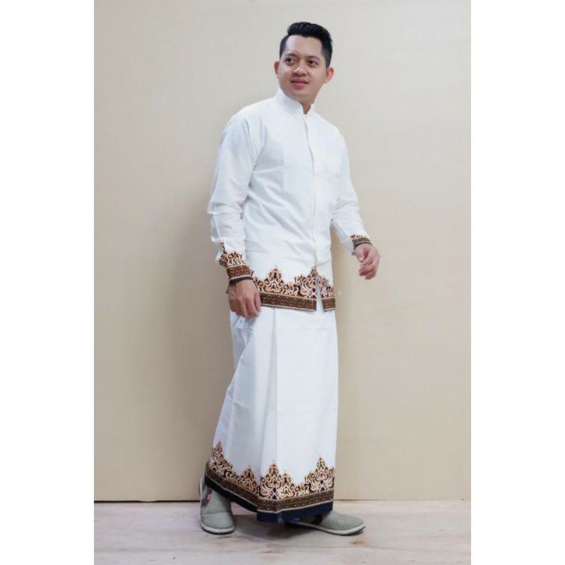 Stelan Kemeja Sarung Tumpal Putih DIY Store 31 / Sarko Pleret Putih / Baju Koko Pria Dewasa Muslim T