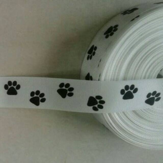 

Pita grosgrain 1" doggie footprint putih