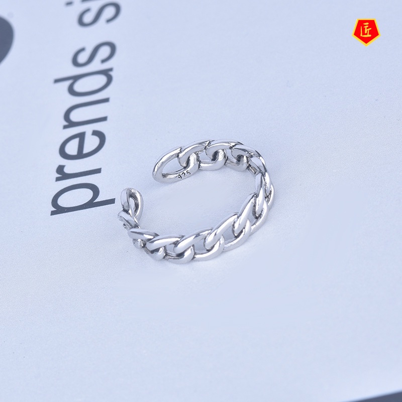 [Ready Stock]Black Punk Chain Vintage Silver Ring Japanese and Korean Simplicity