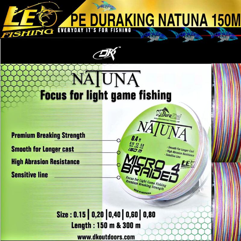 DURAKING PE NATUNA MICRO BRAIDED X4 UKURAN 0.4 0.6 0.8 PANJANG 150M DAN 300M