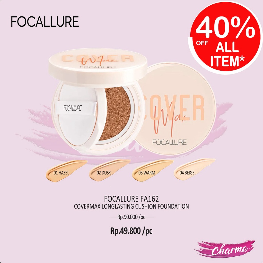 (READY &amp; ORI) Focallure Covermax Longlasting Cushion Foundation FA 162 FA 162 Base Matte Flawless Matte Tahan Lama Waterproof