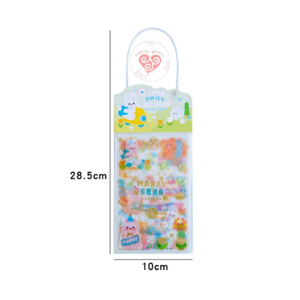 Sticker Tote Bag Lucu  Big 3 Sticker + Free 1 Kartu Pos | DIY Bahan PET Untuk Deco Scrapbook Diary Sticker Glitter Emas Lucu