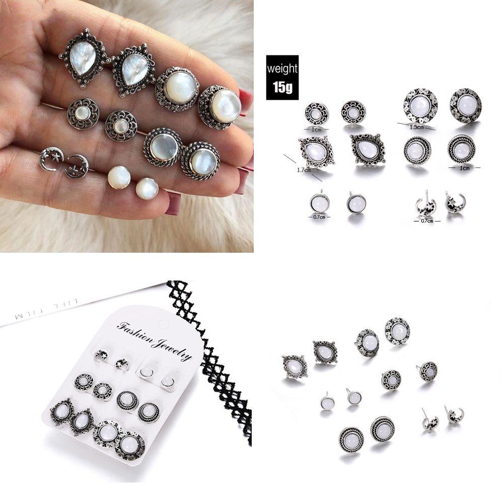 Lily Stud Earrings Set Hadiah Perhiasan Pesta Fashion Baru Perak Antik Batu Pirus