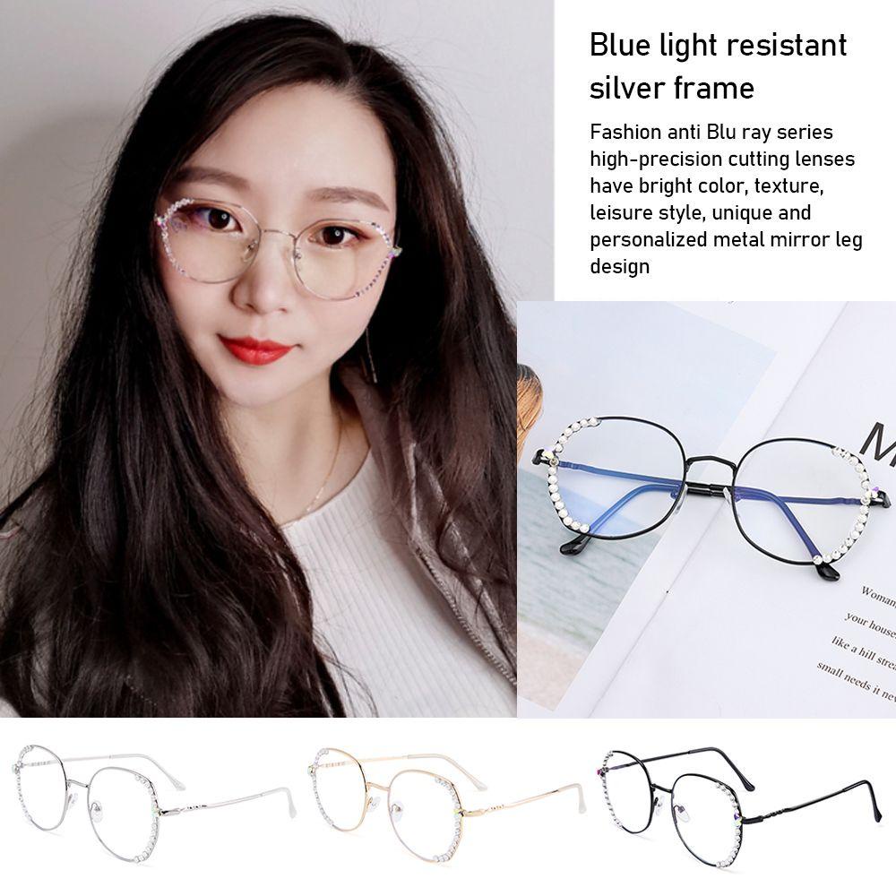Populer Vintage Kacamata Persegi Visi Perawatan Wanita Fashion Spectacles Rhinestone Eyewear