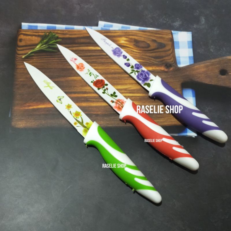 Pisau Dapur Keramik Motif Bunga Kitchen Knife Pisau Serbaguna Tajam