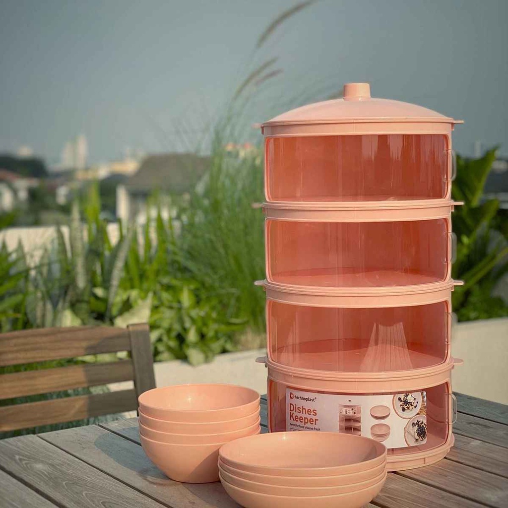 Tudung Saji Susun Kekinian 4 Susun Technoplast Dishes Keeper Dusdusan Peach